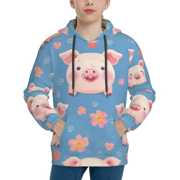 Lsque Cute Pig Flowers Patten Youth Hoodie Sweatshirt Pullover with Kangaroo Pocket Boys and Girls Hoodie Warm Hoodie for Kids-Small