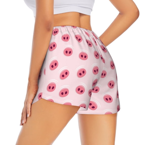 Lsque Cute Pig Nose Printed Women's Running Shorts with Liner Pockets,Elastic Quick Dry Workout Athletic Gym Yoga Shorts,Womens High Waist Shorts-Large