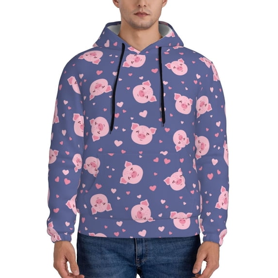 Lsque Cute Pig Pattern Casual Men's Hoodie,Hooded Sweatshirt with Kangaroo Pocket,Pullover Hoodie-Large