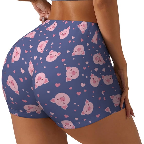 Lsque Cute Pig Pattern High Waisted Biker Shorts for Women-Tummy Control Fitness Athletic Workout Running Yoga Gym Shorts,Moisture-Wicking-XX-Large