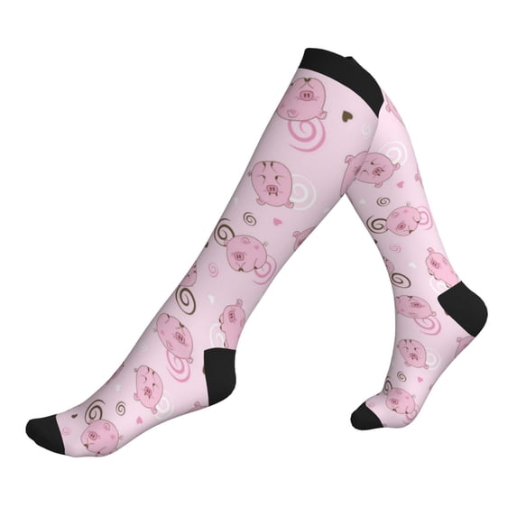 Lsque Cute Pig Pattern Sport Compression Socks for Men & Women 15-20 mmHg Knee High Nurse Pregnant Running Medical and Travel Athletic