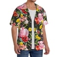 thumbnail image 1 of Lsque Cute Pigs Sunflower print Men's Cuban Collar Short Sleeve Shirt Summer Beachwear Casual Button Down Fashionable Vacation Leisure Shirt-3X-Large, 1 of 7