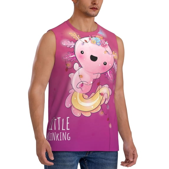 Lsque Cute Pink Axolotl A Print Men's Cotton Blend Sleeveless Muscle Shirts (S-3XL)- Moisture Wicking, Odor Protection, UPF 30+,Medium