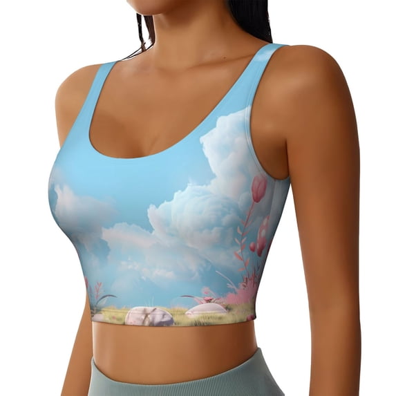 Lsque Cute Pink Mushrooms Printed Women'S Sports Bra, Compression, Moisture Wicking, High-Impact Sports Bra For Women,Supportive sports bra-Medium