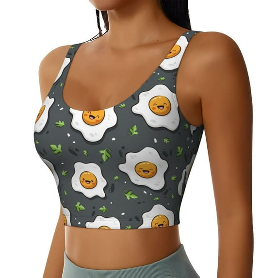 Lsque Cute Poached Eggs Printed Women'S Sports Bra, Compression, Moisture Wicking, High-Impact Sports Bra For Women,Supportive sports bra-Small