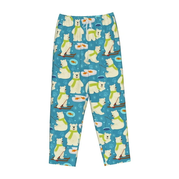 Lsque Cute Polar Bear Fishing Print Women's Pajama Pants, Lounge Pant - Comfortable Home Wear,Elastic Waistband, Stylish Design-Small
