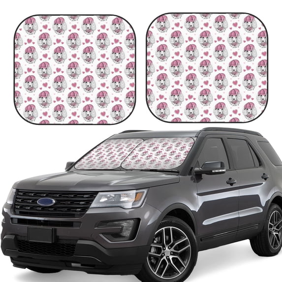 Lsque Cute Poodle Dog 2 PCS Windshield Sun Shade | CarFoldable Window Covers | Car Accessories Reflect UV for Universal Cars SUV Truck | Large
