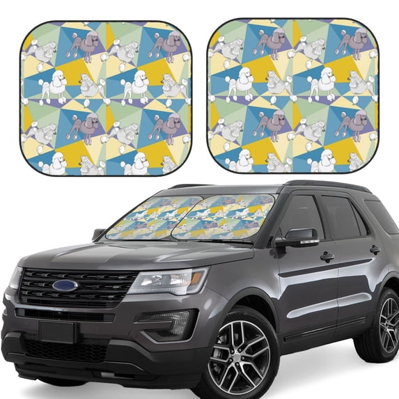 Lsque Cute Poodle Dog 2 PCS Windshield Sun Shade | CarFoldable Window Covers | Car Accessories Reflect UV for Universal Cars SUV Truck | Small
