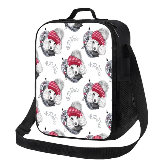 Lsque Cute Poodle Dog Lunch Bag Lunch Box for Women Men Reusable Insulated Lunch Tote Bag,Leakproof Thermal Cooler Sack Food Handbags Case High Capacity