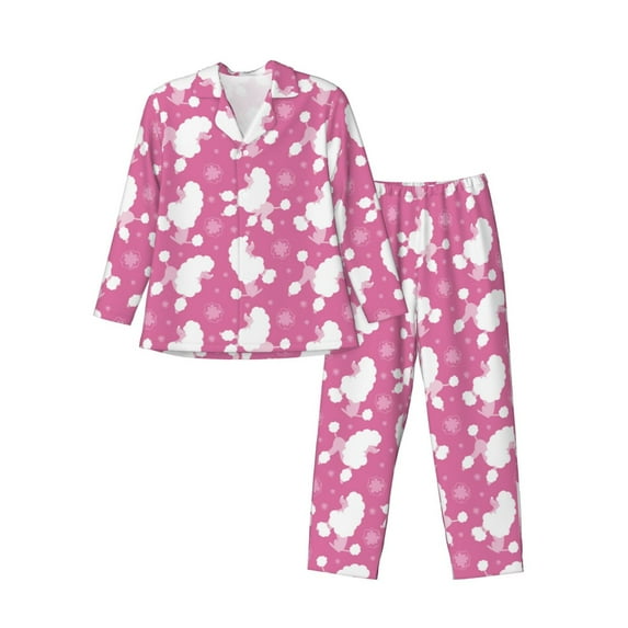 Lsque Cute Poodle Dog Pattern Long Sleeve Pajama Set for Men - Soft 2-Piece Sleepwear and Loungewear Set with Pockets, Comfy Nightwear-Large