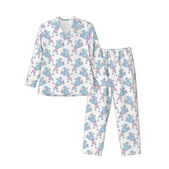 Lsque Cute Poodle Dog Pattern Long Sleeve Pajama Set for Men - Soft 2-Piece Sleepwear and Loungewear Set with Pockets, Comfy Nightwear-Medium