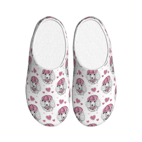 Lsque Cute Poodle Dog Pattern Womens Comfort Cotton on Scuff With Memory Foam and Anti-skid Sole Slipper-42/43