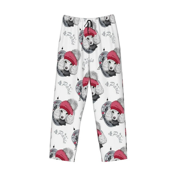 Lsque Cute Poodle Dog Print Men's Pajama Pants, Lounge Pant - Comfortable Home Wear,Elastic Waistband, Stylish Design-Small