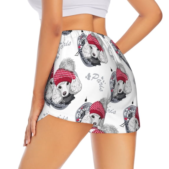 Lsque Cute Poodle Dog Printed Women's Running Shorts with Liner Pockets,Elastic Quick Dry Workout Athletic Gym Yoga Shorts,Womens High Waist Shorts-Large