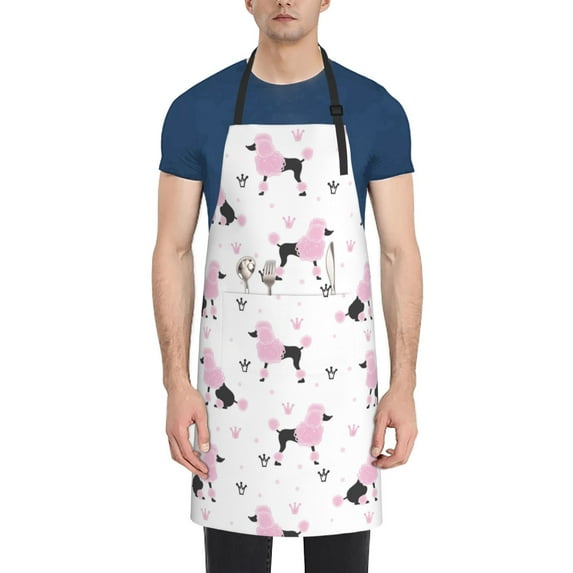 Lsque Cute Poodle Dog Waterproof Apron Chef Aprons for Men Heavy Duty Chemical Work Apron Extra Long Grilling Aprons with Adjustable Bib Apron