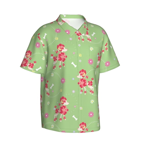 Lsque Cute Poodle Dog pattern Hawaiian Shirt for Men, Unisex Summer Beach Casual Short Sleeve Button Down Shirts-3X-Large