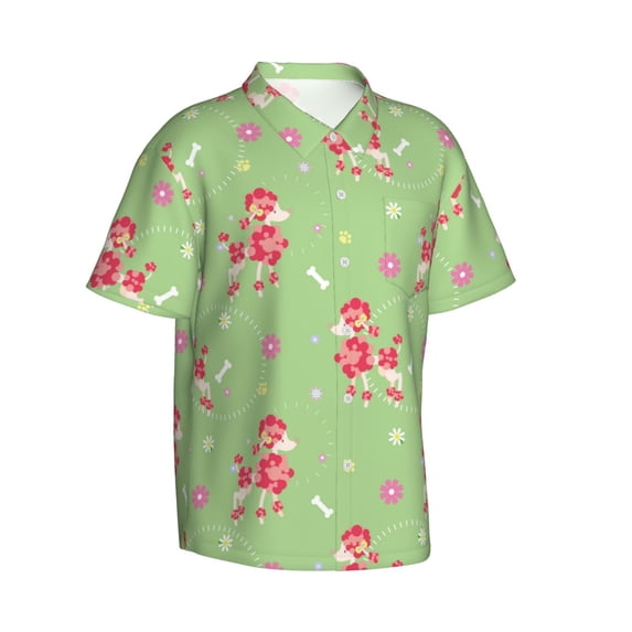 Lsque Cute Poodle Dog pattern Hawaiian Shirt for Men, Unisex Summer Beach Casual Short Sleeve Button Down Shirts-3X-Large