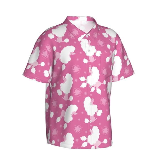 Lsque Cute Poodle Dog pattern Hawaiian Shirt for Men, Unisex Summer Beach Casual Short Sleeve Button Down Shirts-