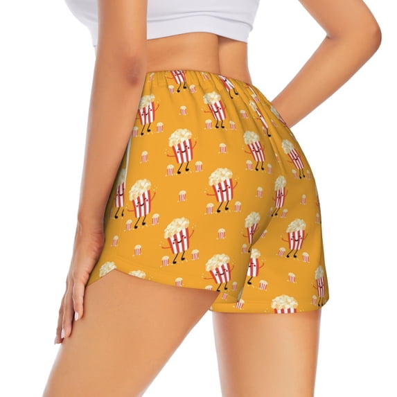 Lsque Cute Popcorn Printed Women's Running Shorts with Liner Pockets,Elastic Quick Dry Workout Athletic Gym Yoga Shorts,Womens High Waist Shorts-Medium