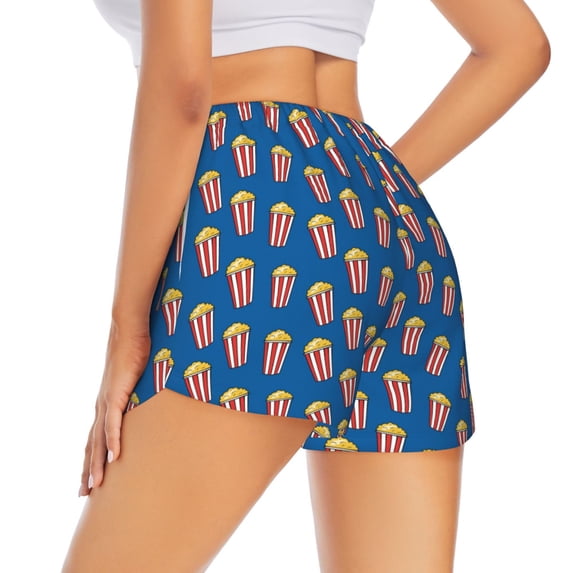 Lsque Cute Popcorn Printed Women's Running Shorts with Liner Pockets,Elastic Quick Dry Workout Athletic Gym Yoga Shorts,Womens High Waist Shorts-XX-Large