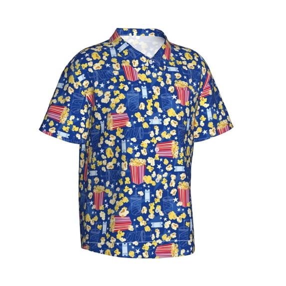 Lsque Cute Popcorn pattern Hawaiian Shirt for Men, Unisex Summer Beach Casual Short Sleeve Button Down Shirts-3X-Large