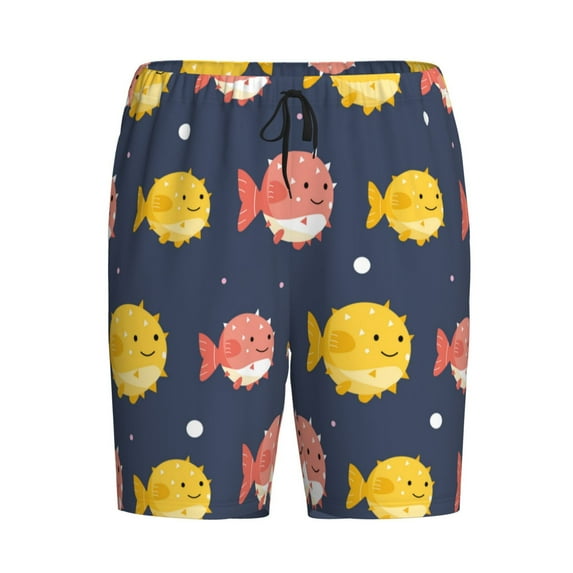 Lsque Cute Puffer Fish Mens Sleep Pajama Shorts,Short Pajama Pants, Cotton Ultra-Soft Knit-4X-Large