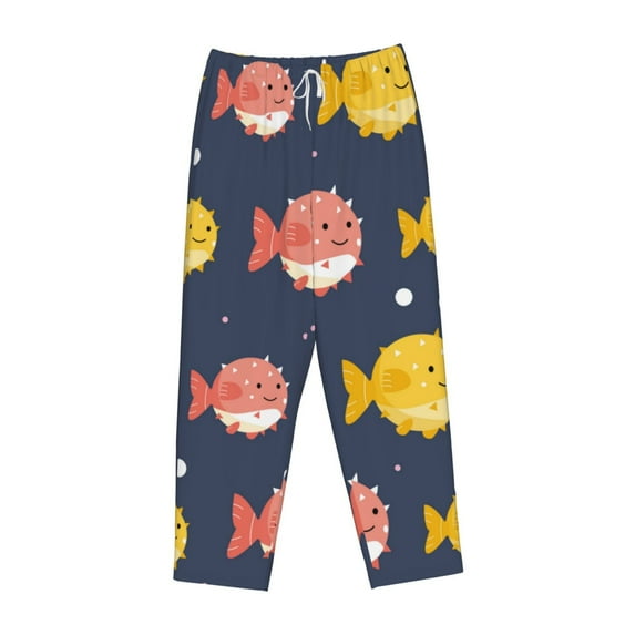 Lsque Cute Puffer Fish Print Women's Pajama Pants, Lounge Pant - Comfortable Home Wear,Elastic Waistband, Stylish Design-Large
