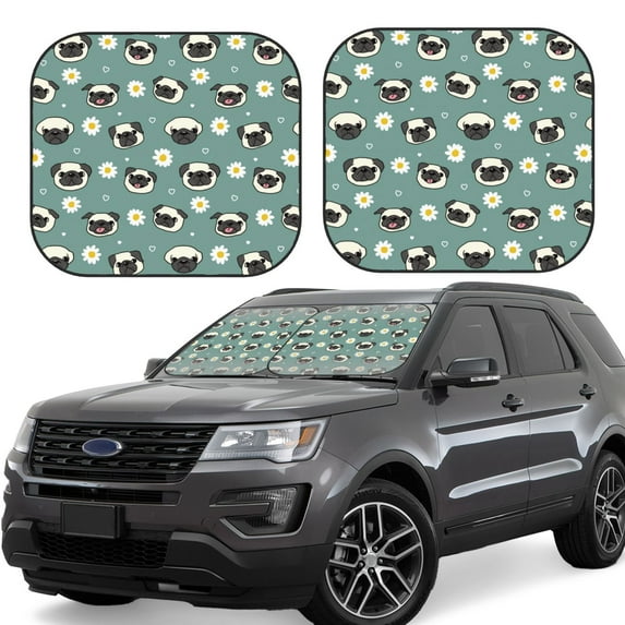 Lsque Cute Puppy 2 PCS Windshield Sun Shade | CarFoldable Window Covers | Car Accessories Reflect UV for Universal Cars SUV Truck | Small