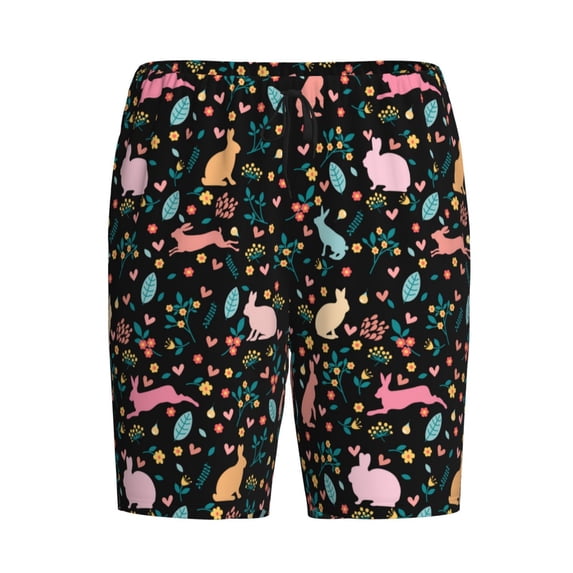 Lsque Cute Rabbit And Flower Mens Sleep Pajama Shorts,Short Pajama Pants, Cotton Ultra-Soft Knit-Large