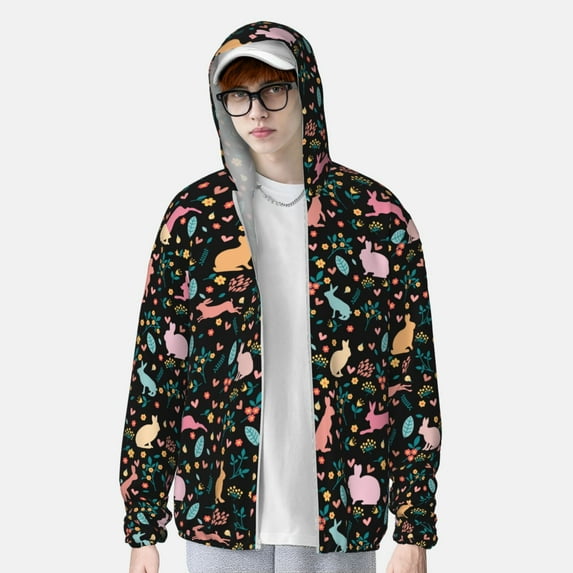 Lsque Cute Rabbit And Flower UPF 50+ Lightweight Sun Protection Men's Women's Long Sleeve Shirt, Hoodie Performance -Large