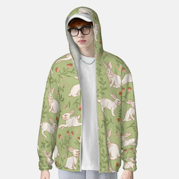Lsque Cute Rabbit And Flower UPF 50+ Lightweight Sun Protection Men's Women's Long Sleeve Shirt, Hoodie Performance -Small