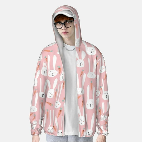 Lsque Cute Rabbit Carrot UPF 50+ Lightweight Sun Protection Men's Women's Long Sleeve Shirt, Hoodie Performance -Medium