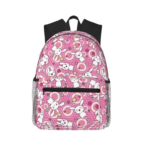 Lsque Cute Rabbit Classic Casual Backpack - Large Capacity Water-Resistant Backpack for School, Work, Travel, and Outdoor Activities