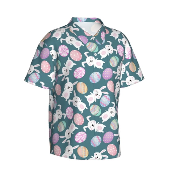 Lsque Cute Rabbit Easter pattern Hawaiian Shirt for Men, Unisex Summer Beach Casual Short Sleeve Button Down Shirts-Small