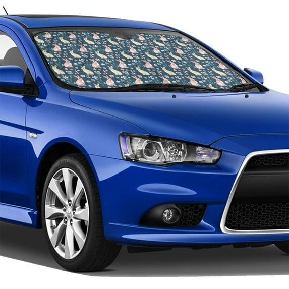 Lsque Cute Rabbit Floral Car Windshield Sun Shade | Accordion Folding Style Auto Shade for Car Truck SUV Van | Blocks UV Rays Sun Visor Protector | Small