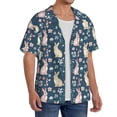 thumbnail image 1 of Lsque Cute Rabbit Floral print Men's Cuban Collar Short Sleeve Shirt Summer Beachwear Casual Button Down Fashionable Vacation Leisure Shirt-X-Large, 1 of 7