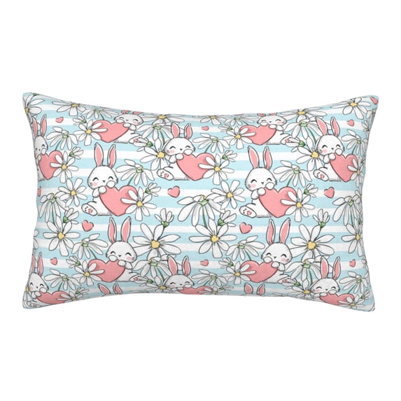Lsque Cute Rabbit And Heart Pattern Pillow Case – Soft & Cozy Throw Pillow Cover, Hypoallergenic Cushion Case for Sleeping Women with Envelope Closure-20"x30"