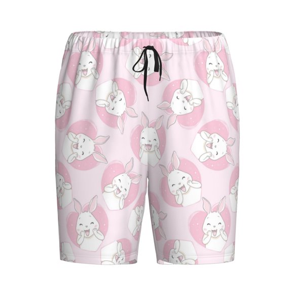 Lsque Cute Rabbit Mens Sleep Pajama Shorts,Short Pajama Pants, Cotton Ultra-Soft Knit-Small
