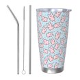 thumbnail image 1 of Lsque Cute Rabbit Pattern 20oz Car Cup with Lid and Straw, Insulated Coffee Cup with Straw Topper, Spill Proof Travel Coffee Mug, Stainless Steel Tumble-Straw Three-piece Set, 1 of 8