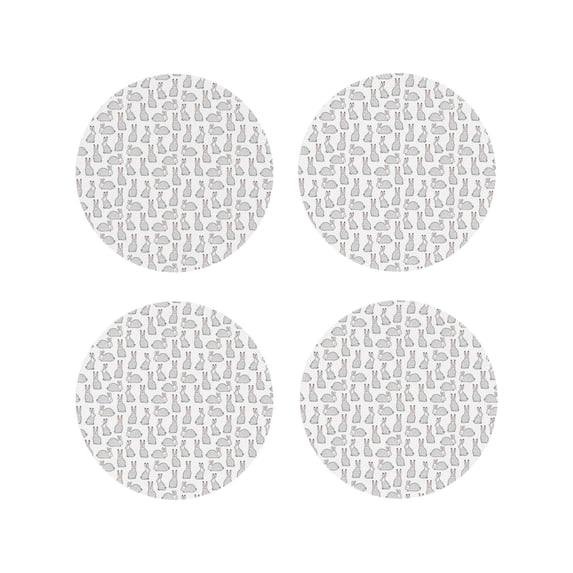 Lsque Cute Rabbit Pattern 4" Drink Coasters Set of 4, PVC Leather Absorbent Coasters, Table Coaster Set Decorative Coffee Cup Coasters Housewarming Gift -Round Shape