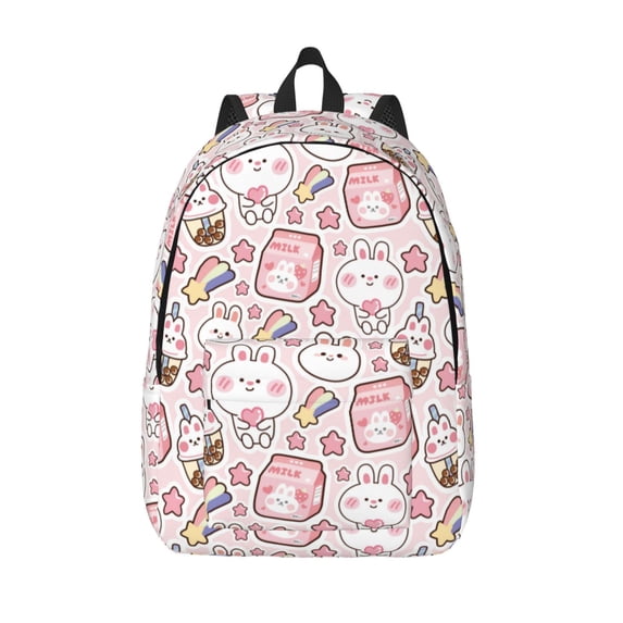 Lsque Cute Rabbit Pattern Canvas Daypack, Durable Backpack, High-quality Versatile Backpack,Vintage Compact Backpack-Medium