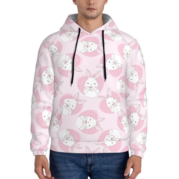 Lsque Cute Rabbit Pattern Casual Men's Hoodie,Hooded Sweatshirt with Kangaroo Pocket,Pullover Hoodie-Medium