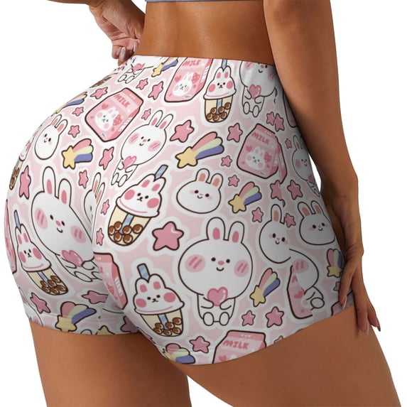 Lsque Cute Rabbit Pattern High Waisted Biker Shorts for Women-Tummy Control Fitness Athletic Workout Running Yoga Gym Shorts,Moisture-Wicking-Large