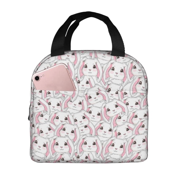Lsque Cute Rabbit Pattern Lunch Bag Women/Men Insulated Lunch Box,Small Leakproof Cooler Food Lunch Containers Reusable High Capacity Lunch Tote Bags