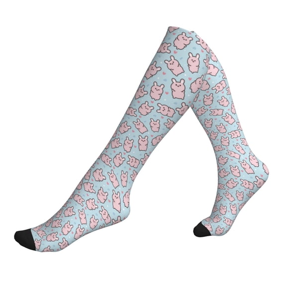 Lsque Cute Rabbit Pattern Sport Compression Socks for Men & Women 15-20 mmHg Knee High Nurse Pregnant Running Medical and Travel Athletic