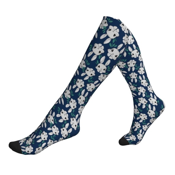 Lsque Cute Rabbit Pattern Sport Compression Socks for Men & Women 15-20 mmHg Knee High Nurse Pregnant Running Medical and Travel Athletic