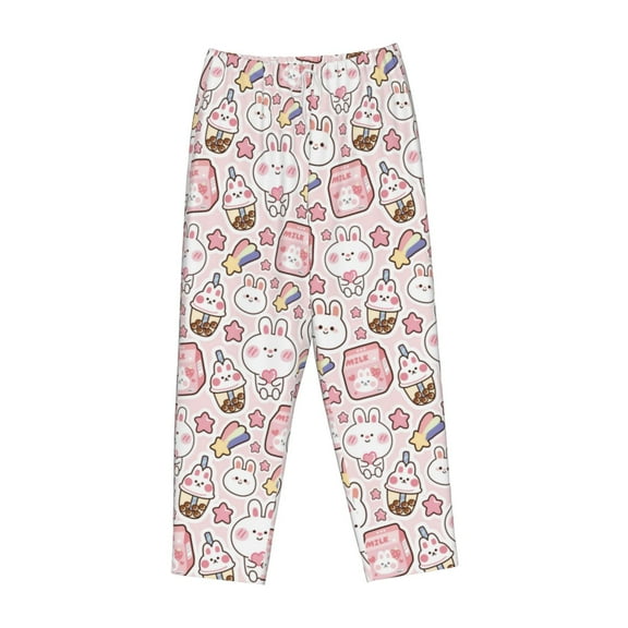 Lsque Cute Rabbit Print Women's Pajama Pants, Lounge Pant - Comfortable Home Wear,Elastic Waistband, Stylish Design-Small