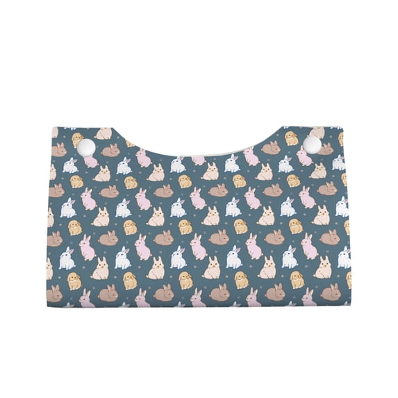 Lsque Cute Rabbit Printed Long Tissue Box Cover Holder, Facial Paper Organizer Dispenser,Triangle with Bottom Belt, PVC Leather Decorative Organizer