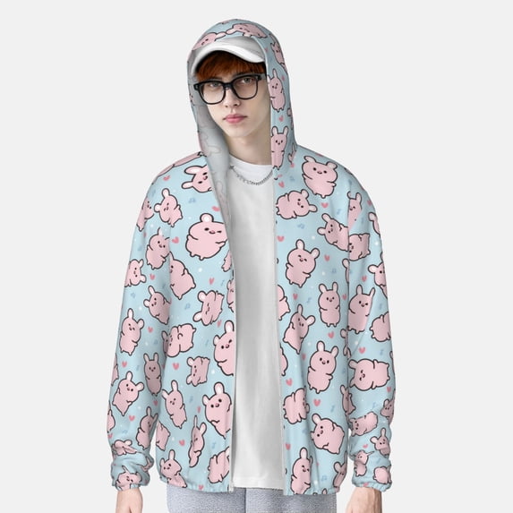 Lsque Cute Rabbit UPF 50+ Lightweight Sun Protection Men's Women's Long Sleeve Shirt, Hoodie Performance -Large
