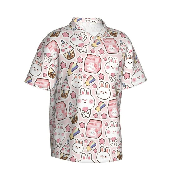 Lsque Cute Rabbit pattern Hawaiian Shirt for Men, Unisex Summer Beach Casual Short Sleeve Button Down Shirts-Small